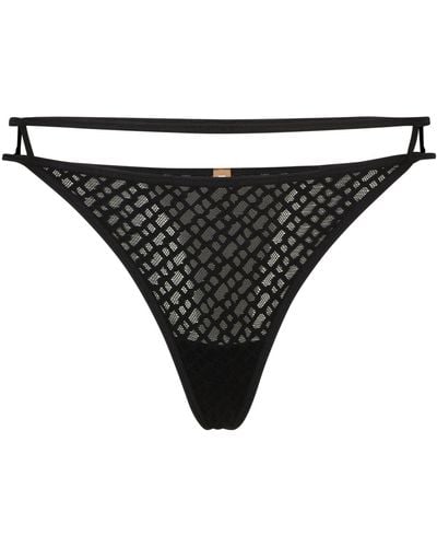 BOSS String Briefs With Monogram Pattern And Cut-out Details - Black