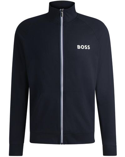 BOSS Zip-up Jacket In French Terry With Logo Detail - Blue