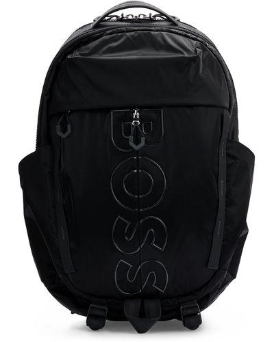 BOSS Sac à dos multi-poches en velours enduit avec logo apparent - Noir