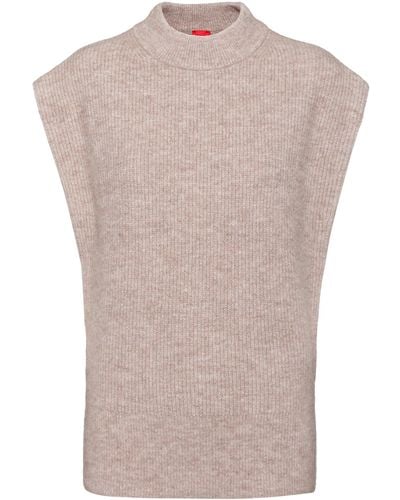 HUGO Relaxed-fit Sleeveless Knitted Top With Mock Neck - Brown