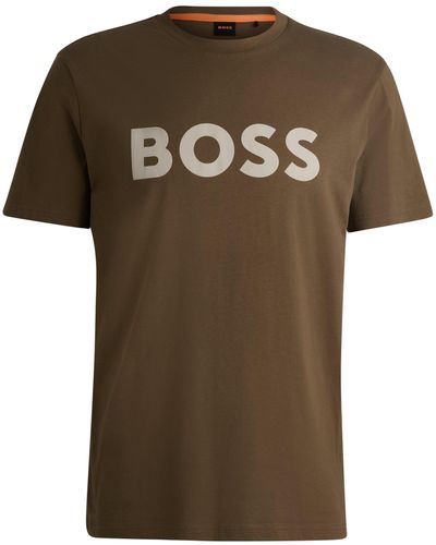 BOSS T-shirt Van Katoenen Jersey Met Logo In Rubberprint - Groen