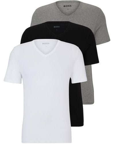 BOSS Set Van Drie T-shirts Met V-hals In Katoenen Jersey - Zwart