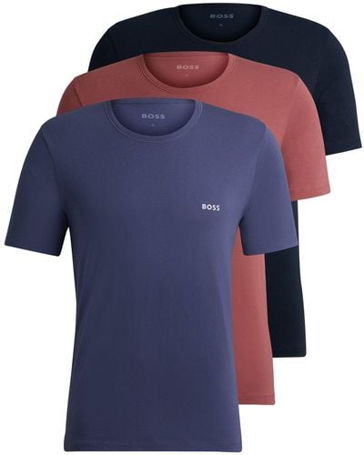 BOSS Three-pack Of Cotton Underwear T-shirts With Logos - Blue