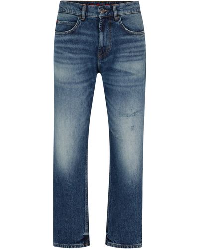 HUGO Loose-fit Jeans Van Vintage-washed Comfortabel Stretchdenim - Blauw