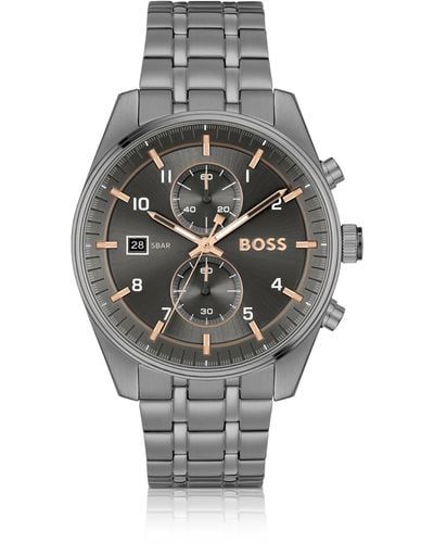 BOSS Grey-plated Chronograph Watch With Gold-tone Details - Gray