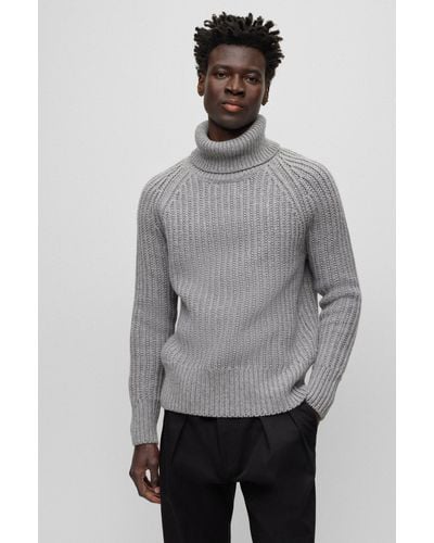BOSS Rollneck Jumper In Virgin Wool And Cashmere - Grey