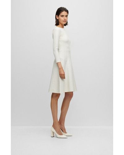 BOSS Long-sleeved Dress With Metallised Degradé Pattern - White