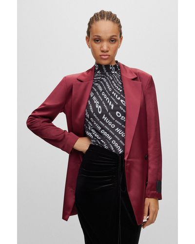 HUGO Regular-fit Double-breasted Jacket In Satin - Red