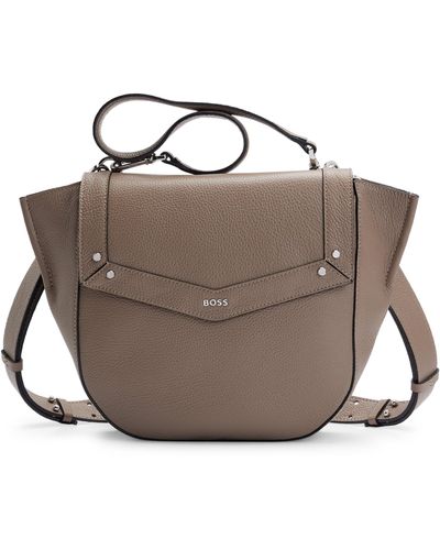 BOSS Saddle Bag In Grained Leather With Detachable Straps - Brown