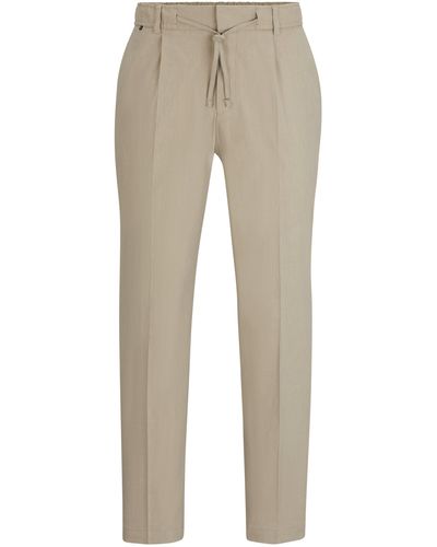 BOSS Relaxed-fit Broek Van Een Linnenmix - Naturel