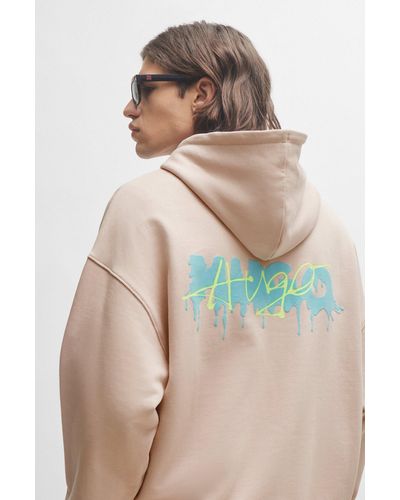 HUGO Cotton-terry Oversized-fit Hoodie With Seasonal Logos - Natural