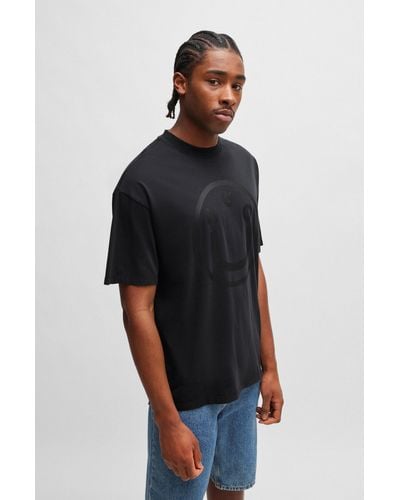 HUGO Oversize-fit T-shirt In Cotton With New-season Logo - Black