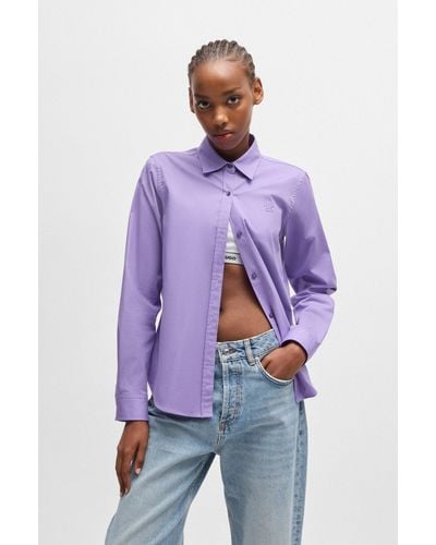 HUGO Slim-fit Blouse In Organic Cotton With Stretch - Purple