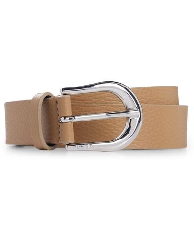 BOSS Italian-leather Belt With Polished Silver Hardware - Natural