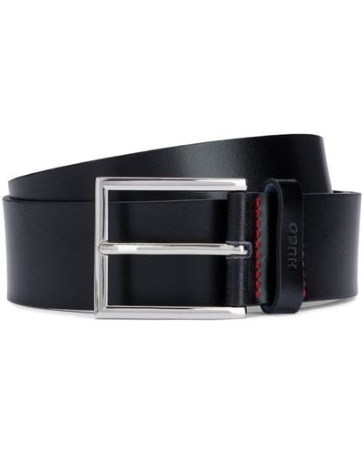 HUGO Leather Belt With Logo-stamped Keeper - Black