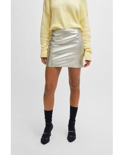 HUGO Regular-fit Mini Skirt In Metallic Fabric - Yellow