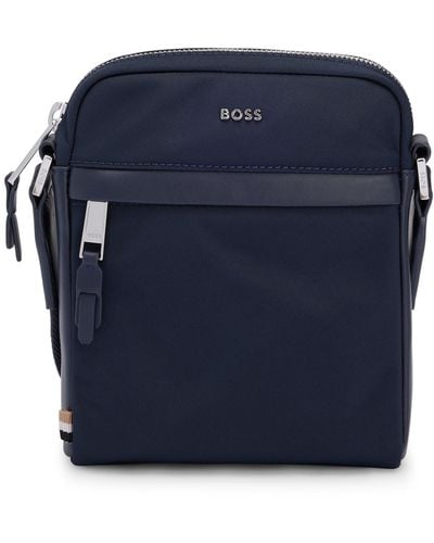 BOSS Structured-material Reporter Bag With Logo Lettering - Blue