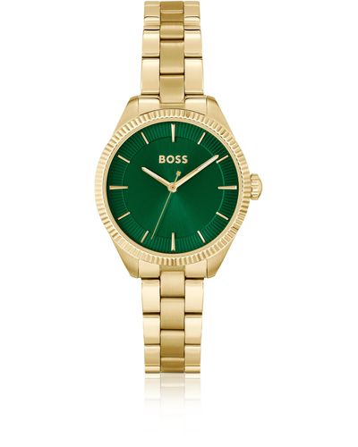 BOSS Goldfarbene Uhr mit grünem Zifferblatt