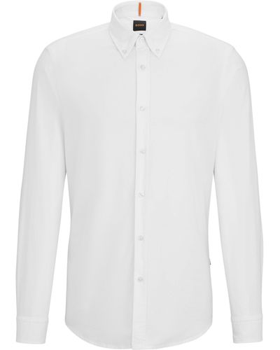 BOSS Regular-fit Overhemd Van Biologische Oxfordkatoen - Wit