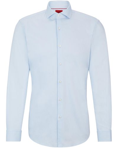 HUGO Gemakkelijk Te Strijken Slim-fit Overhemd Van Katoenen Twill - Blauw