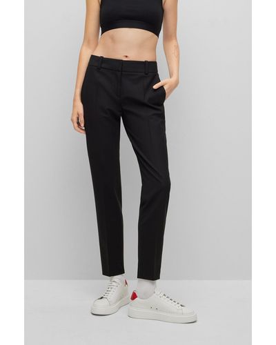HUGO Slim-fit Pants In Stretch Fabric With Slit Hems - Black