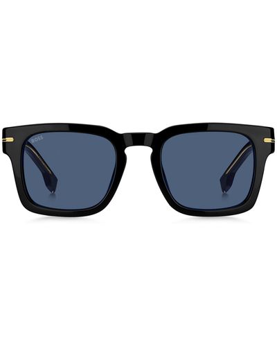BOSS Zonnebril Van Zwart Acetaat Met Goudkleurige Hardware - Blauw