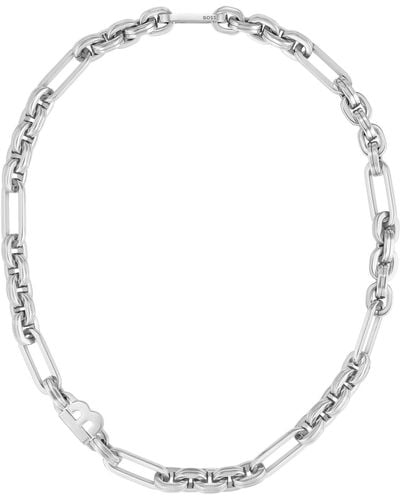 BOSS Polished-link Necklace With Monogram Element - White