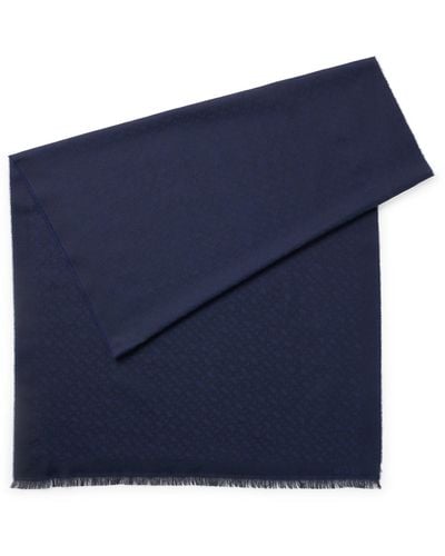 BOSS Cotton-blend Scarf With Jacquard-woven Monogram Pattern - Blue
