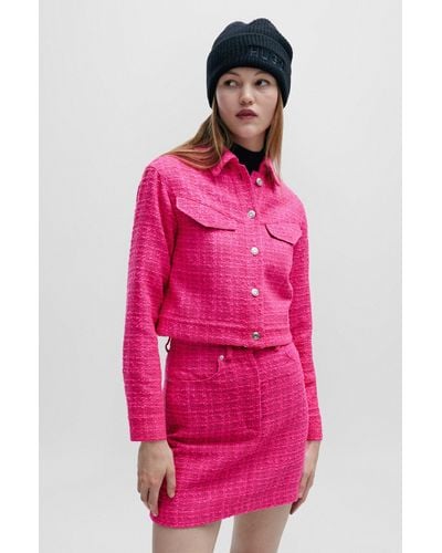 HUGO Relaxed-fit Jacket In Boucl Fabric With Polished Trims - Pink
