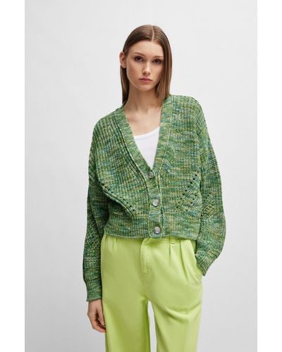 BOSS Buttoned Cardigan In Mouliné Cotton - Green