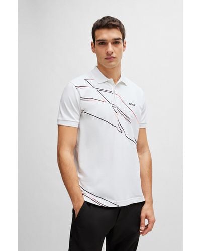 BOSS Active-stretch Cotton-blend Polo Shirt With Seasonal Artwork - White