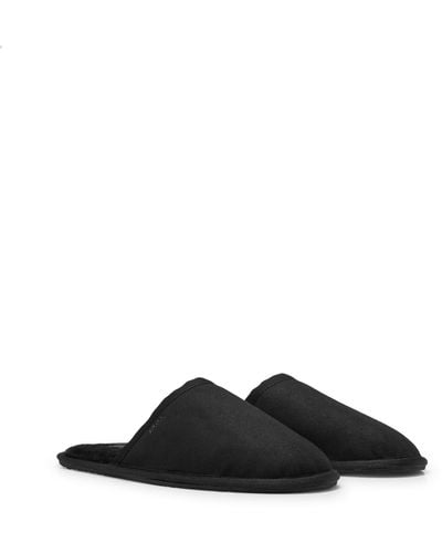 BOSS Faux-suede Slippers With Rubber Sole - Black