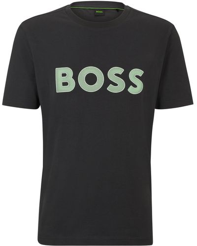 BOSS Regular-fit T-shirt Van Katoenen Jersey Met Mesh Logo - Zwart