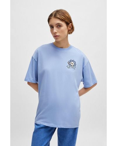HUGO Cotton-jersey T-shirt With Seasonal Graphic Print - Blue