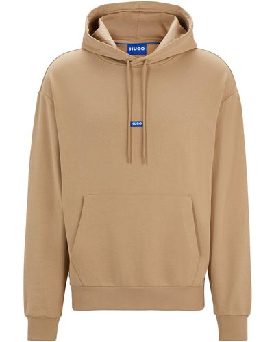 HUGO S Nalonso Cotton-terry Hoodie With Blue Logo Label - Natural