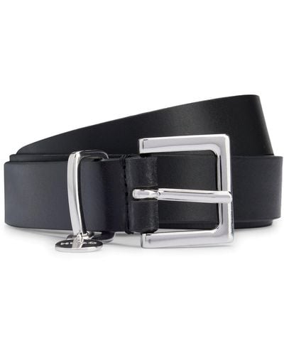 HUGO Italian-leather Belt With Logo-charm Keeper - Black