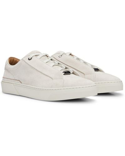 BOSS Gary Suede Low-top Trainers With Branded Lace Loop - White