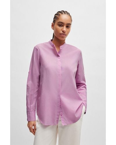 BOSS Regular-fit Blouse In Cotton-blend Chambray - Pink