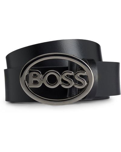 BOSS by HUGO BOSS Gürtel aus italienischem Leder mit metallener Logo-Koppelschließe - Schwarz