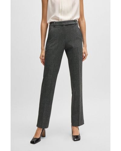 BOSS Slim-leg Trousers In Checked Stretch Fabric - Grey