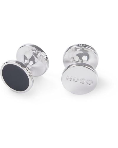 HUGO Round Cufflinks With Enamel Core And Logo - Black