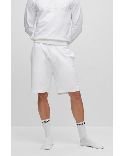 BOSS Cotton-terry Loungewear Shorts With Emed Logo - White