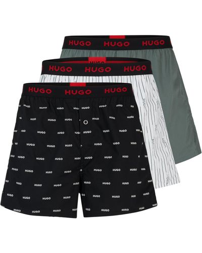 HUGO Lot de trois boxers en coton avec taille logotée - Noir