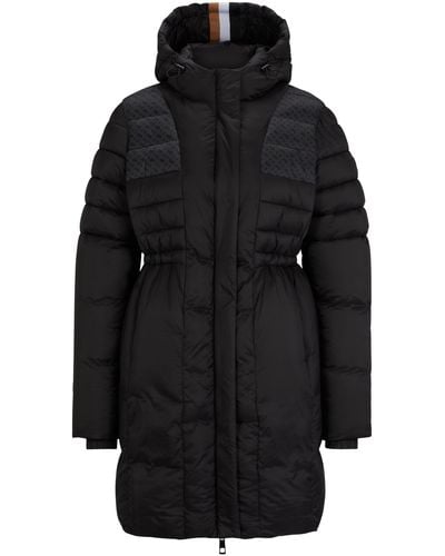 BOSS Equestrian Padded Parka Jacket With Signature Details - Black