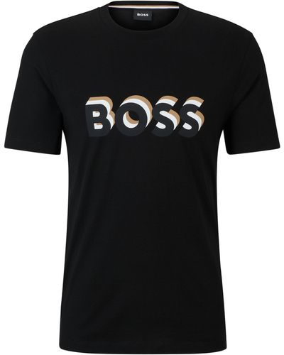 BOSS T-shirt Van Katoenen Jersey Met Logo In Kenmerkende Kleuren - Zwart