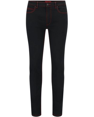 HUGO Skinny-fit Jeans With Red Stitching - Black