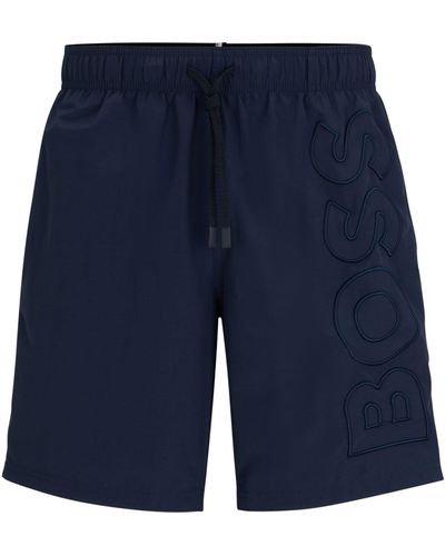 BOSS Schnell trocknende Badeshorts mit 3D-Logo-Stickerei - Blau