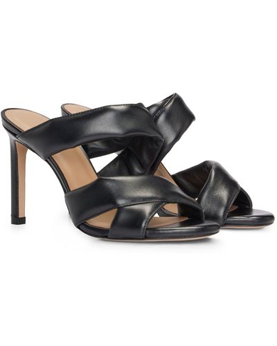 BOSS Open-toe Mules In Nappa Leather With Padded Straps - Black