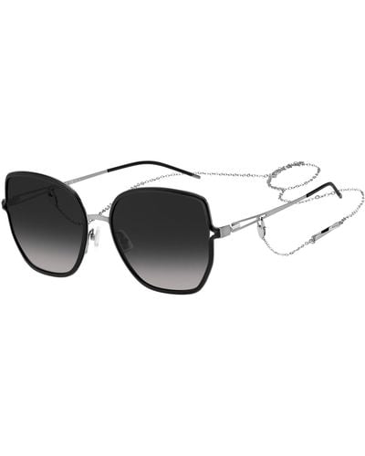 BOSS Black-frame Sunglasses With Forked Temples And Branded Chain