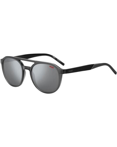 HUGO Double-bridge Sunglasses In Grey Acetate With Patterned Temples - Black